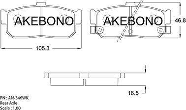 Akebono AN-346WK - Bremžu uzliku kompl., Disku bremzes adetalas.lv