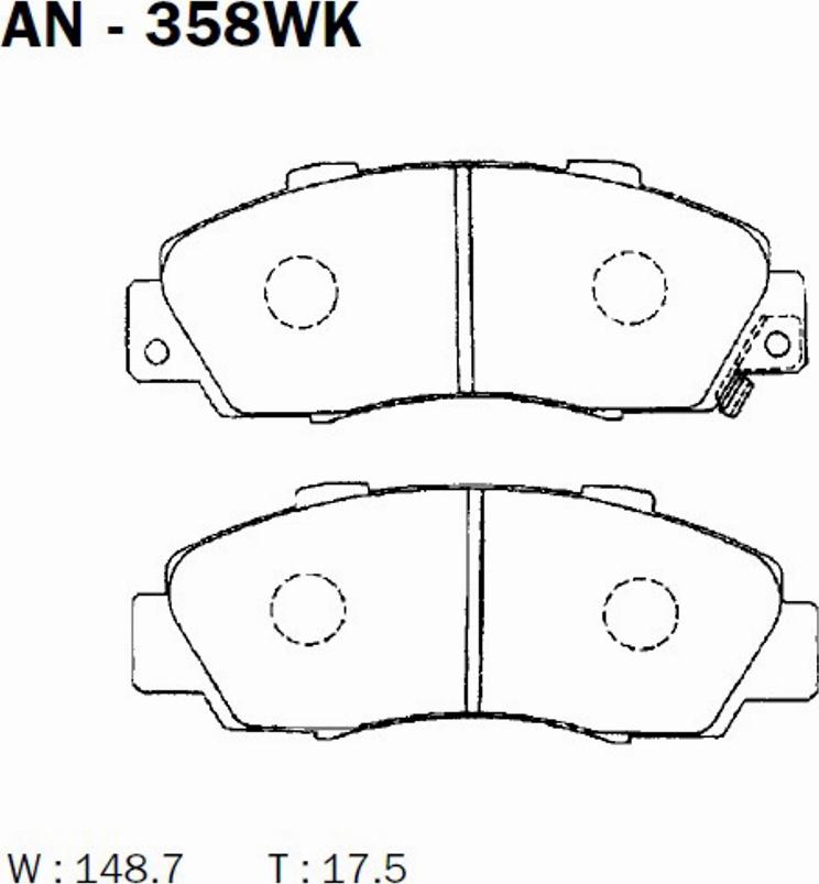 Akebono AN-358WK - Bremžu uzliku kompl., Disku bremzes adetalas.lv