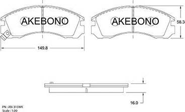 Akebono AN-313WK - Bremžu uzliku kompl., Disku bremzes adetalas.lv