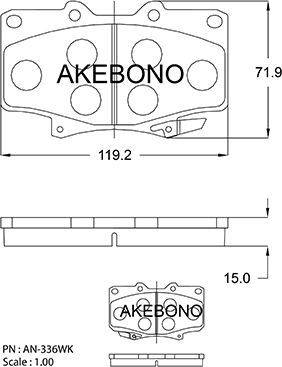 Akebono AN-336WK - Bremžu uzliku kompl., Disku bremzes adetalas.lv