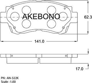 Akebono AN-322K - Bremžu uzliku kompl., Disku bremzes adetalas.lv