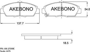 Akebono AN-375WK - Bremžu uzliku kompl., Disku bremzes adetalas.lv