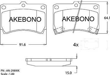 Akebono AN-298WK - Bremžu uzliku kompl., Disku bremzes adetalas.lv