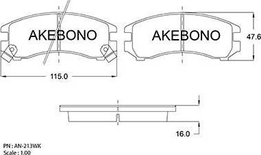 Akebono AN-213WK - Bremžu uzliku kompl., Disku bremzes adetalas.lv