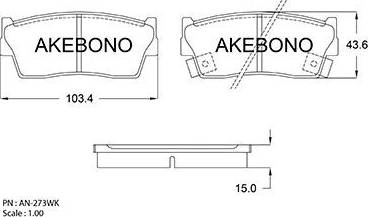 Akebono AN-273WK - Bremžu uzliku kompl., Disku bremzes adetalas.lv