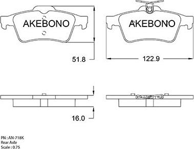 Akebono AN-718K - Bremžu uzliku kompl., Disku bremzes adetalas.lv