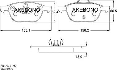 Akebono AN-717K - Bremžu uzliku kompl., Disku bremzes adetalas.lv