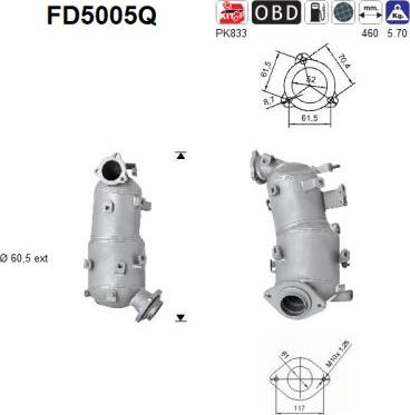 AS FD5005Q - Nosēdumu / Daļiņu filtrs, Izplūdes gāzu sistēma adetalas.lv