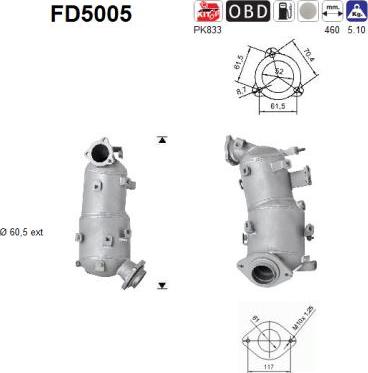 AS FD5005 - Nosēdumu / Daļiņu filtrs, Izplūdes gāzu sistēma adetalas.lv