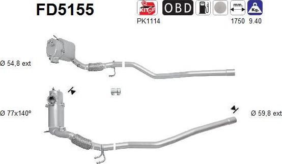 AS FD5155 - Nosēdumu / Daļiņu filtrs, Izplūdes gāzu sistēma adetalas.lv