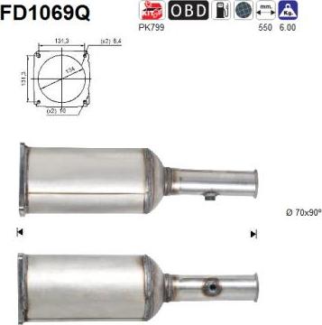 AS FD1069Q - Nosēdumu / Daļiņu filtrs, Izplūdes gāzu sistēma adetalas.lv