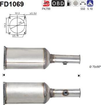 AS FD1069 - Nosēdumu / Daļiņu filtrs, Izplūdes gāzu sistēma adetalas.lv