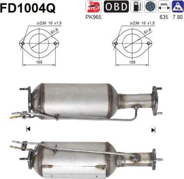 AS FD1004Q - Nosēdumu / Daļiņu filtrs, Izplūdes gāzu sistēma adetalas.lv