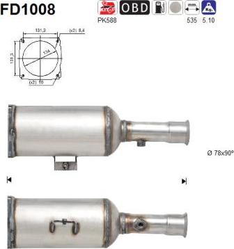 AS FD1008 - Nosēdumu / Daļiņu filtrs, Izplūdes gāzu sistēma adetalas.lv