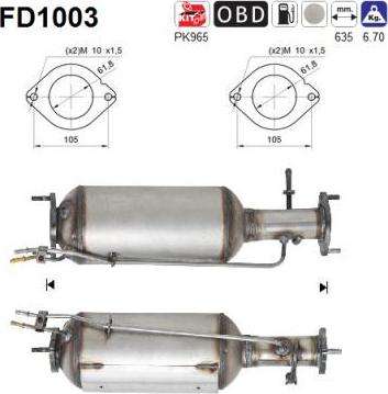 AS FD1003 - Nosēdumu / Daļiņu filtrs, Izplūdes gāzu sistēma adetalas.lv