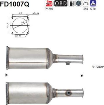 AS FD1007Q - Nosēdumu / Daļiņu filtrs, Izplūdes gāzu sistēma adetalas.lv