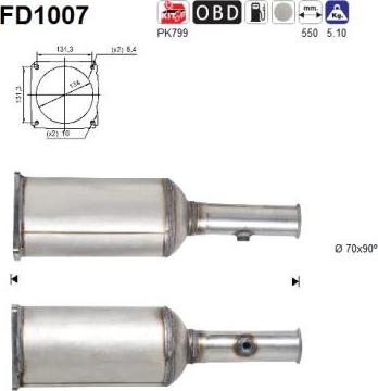 AS FD1007 - Nosēdumu / Daļiņu filtrs, Izplūdes gāzu sistēma adetalas.lv