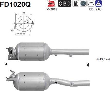 AS FD1020Q - Nosēdumu / Daļiņu filtrs, Izplūdes gāzu sistēma adetalas.lv