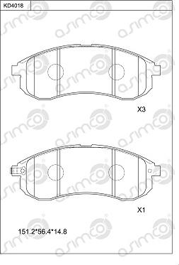 Asimco KD4018 - Bremžu uzliku kompl., Disku bremzes adetalas.lv
