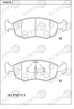 Asimco KD6078 - Bremžu uzliku kompl., Disku bremzes adetalas.lv