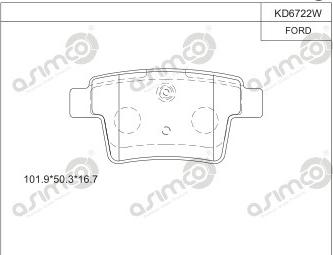 Asimco KD6722W - Bremžu uzliku kompl., Disku bremzes adetalas.lv