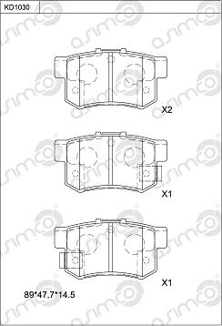 Asimco KD1030 - Bremžu uzliku kompl., Disku bremzes adetalas.lv