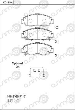 Asimco KD1110 - Bremžu uzliku kompl., Disku bremzes adetalas.lv