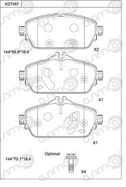 Asimco KD7487 - Bremžu uzliku kompl., Disku bremzes adetalas.lv