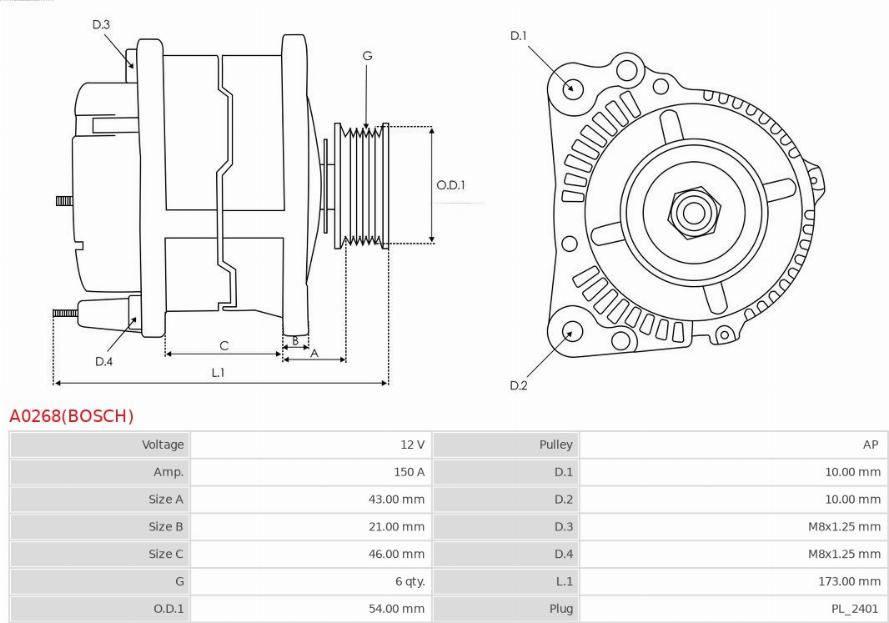 AS-PL A0268(BOSCH) - Ģenerators adetalas.lv