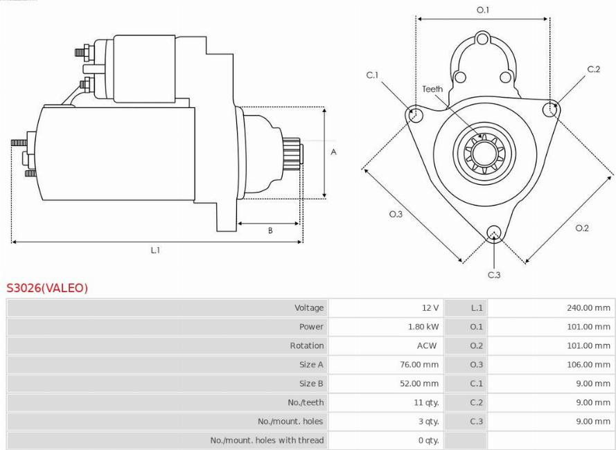 AS-PL S3026(VALEO) - Starteris adetalas.lv