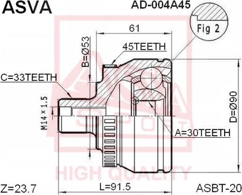 ASVA AD-004A45 - Šarnīru komplekts, Piedziņas vārpsta adetalas.lv