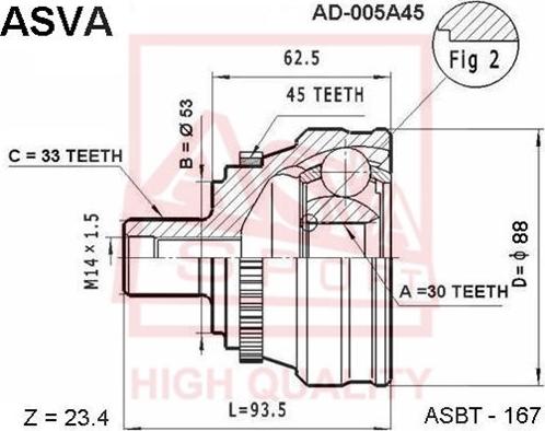 ASVA AD-005A45 - Šarnīru komplekts, Piedziņas vārpsta adetalas.lv