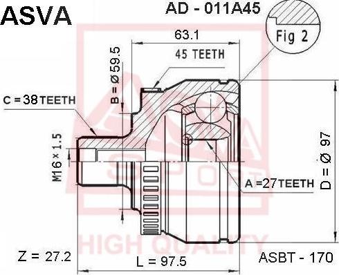 ASVA AD-011A45 - Šarnīru komplekts, Piedziņas vārpsta adetalas.lv