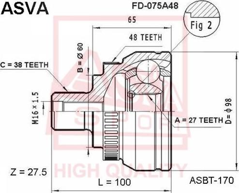 ASVA FD-075A48 - Šarnīru komplekts, Piedziņas vārpsta adetalas.lv