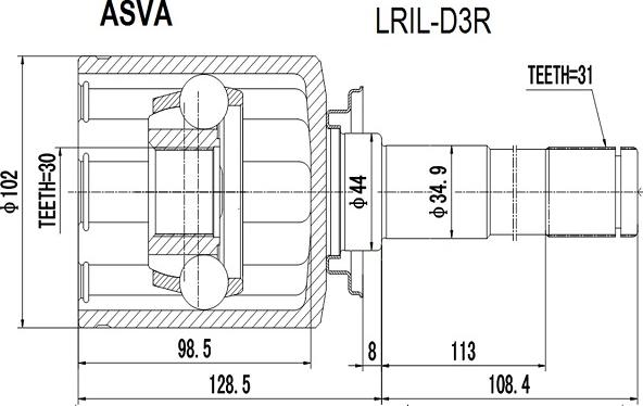 ASVA LRIL-D3R - Šarnīru komplekts, Piedziņas vārpsta adetalas.lv