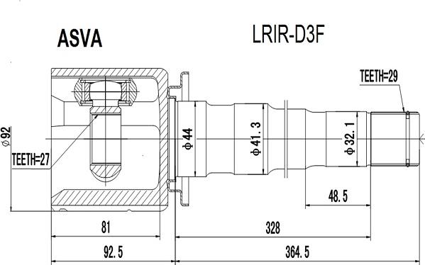 ASVA LRIR-D3F - Šarnīru komplekts, Piedziņas vārpsta adetalas.lv