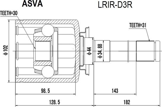 ASVA LRIR-D3R - Šarnīru komplekts, Piedziņas vārpsta adetalas.lv