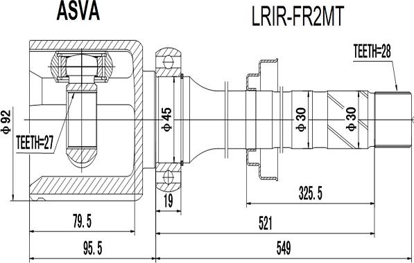 ASVA LRIR-FR2MT - Šarnīru komplekts, Piedziņas vārpsta adetalas.lv