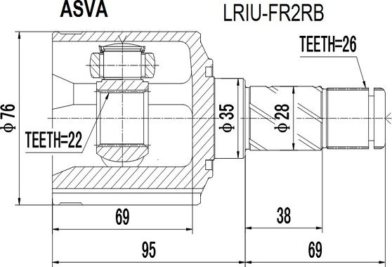 ASVA LRIU-FR2RB - Šarnīru komplekts, Piedziņas vārpsta adetalas.lv