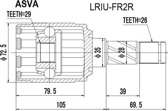 ASVA LRIU-FR2R - Šarnīru komplekts, Piedziņas vārpsta adetalas.lv