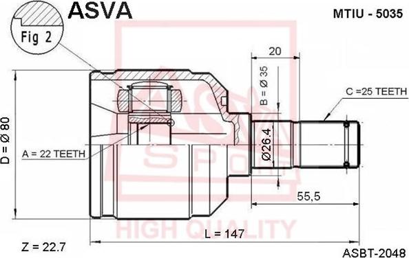 ASVA MTIU-5035 - Šarnīru komplekts, Piedziņas vārpsta adetalas.lv