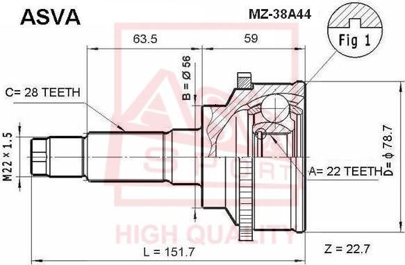 ASVA MZ-38A44 - Šarnīru komplekts, Piedziņas vārpsta adetalas.lv