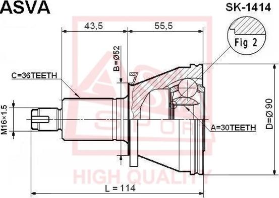 ASVA SK-1414 - Šarnīru komplekts, Piedziņas vārpsta adetalas.lv