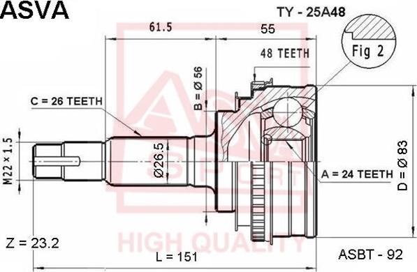 ASVA TY-25A48 - Šarnīru komplekts, Piedziņas vārpsta adetalas.lv