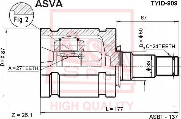 ASVA TYID-909 - Šarnīru komplekts, Piedziņas vārpsta adetalas.lv