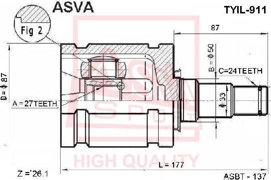 ASVA TYIL-911 - Šarnīru komplekts, Piedziņas vārpsta adetalas.lv