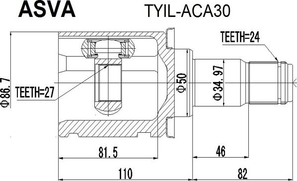 ASVA TYIL-ACA30 - Šarnīru komplekts, Piedziņas vārpsta adetalas.lv