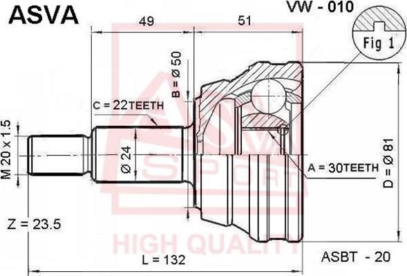 ASVA VW-010 - Šarnīru komplekts, Piedziņas vārpsta adetalas.lv