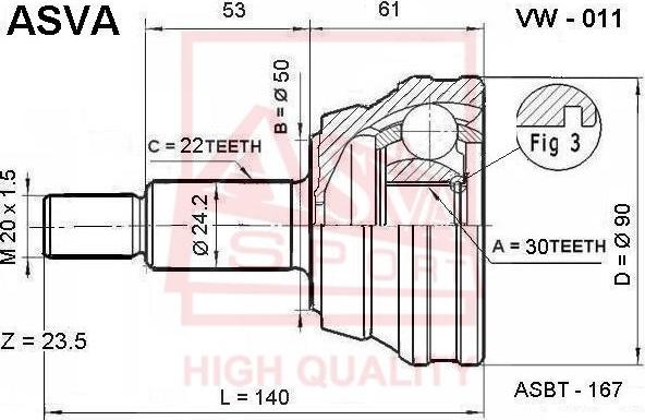 ASVA VW-011 - Šarnīru komplekts, Piedziņas vārpsta adetalas.lv