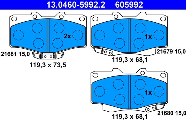 ATE 13.0460-5992.2 - Bremžu uzliku kompl., Disku bremzes adetalas.lv